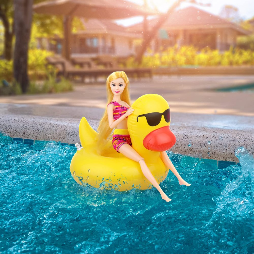 9 Pcs Cute 11.5 Inch Girl Doll Float Swimming Pool Floaties Party Ring Inflatable Drink Holder for 11.5" Girl Dolls Pool Float Toys