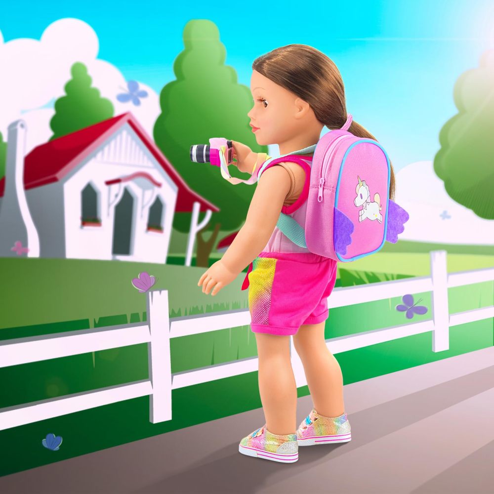 24 Pcs 18 Inch Girl Doll Accessories Suitcase Luggage Travel Set Including 18 Inch Doll Clothes Luggage Pillow Blindfold Sunglasses Camera Computer Cell Phone Ipad and Other Stuff