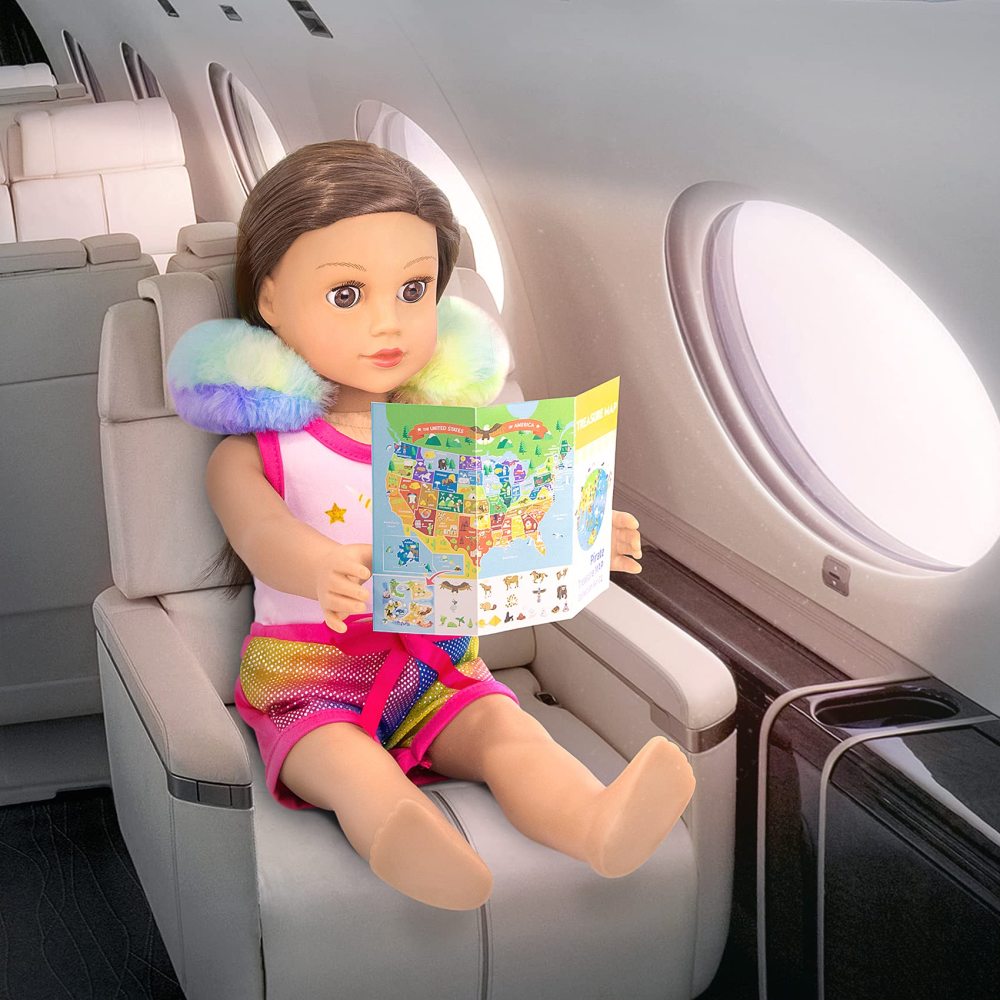 24 Pcs 18 Inch Girl Doll Accessories Suitcase Luggage Travel Set Including 18 Inch Doll Clothes Luggage Pillow Blindfold Sunglasses Camera Computer Cell Phone Ipad and Other Stuff