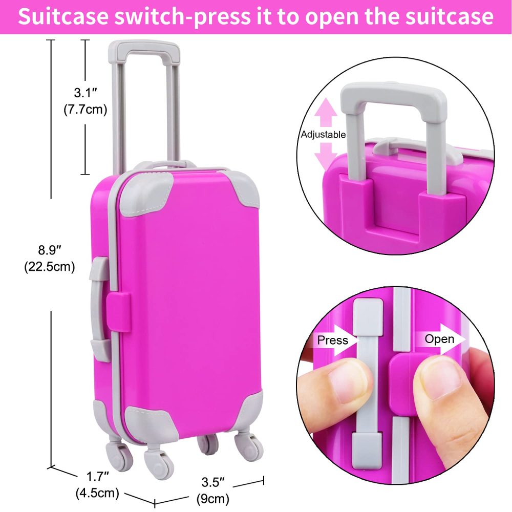 24 Pcs 18 Inch Girl Doll Accessories Suitcase Luggage Travel Set Including 18 Inch Doll Clothes Luggage Pillow Blindfold Sunglasses Camera Computer Cell Phone Ipad and Other Stuff