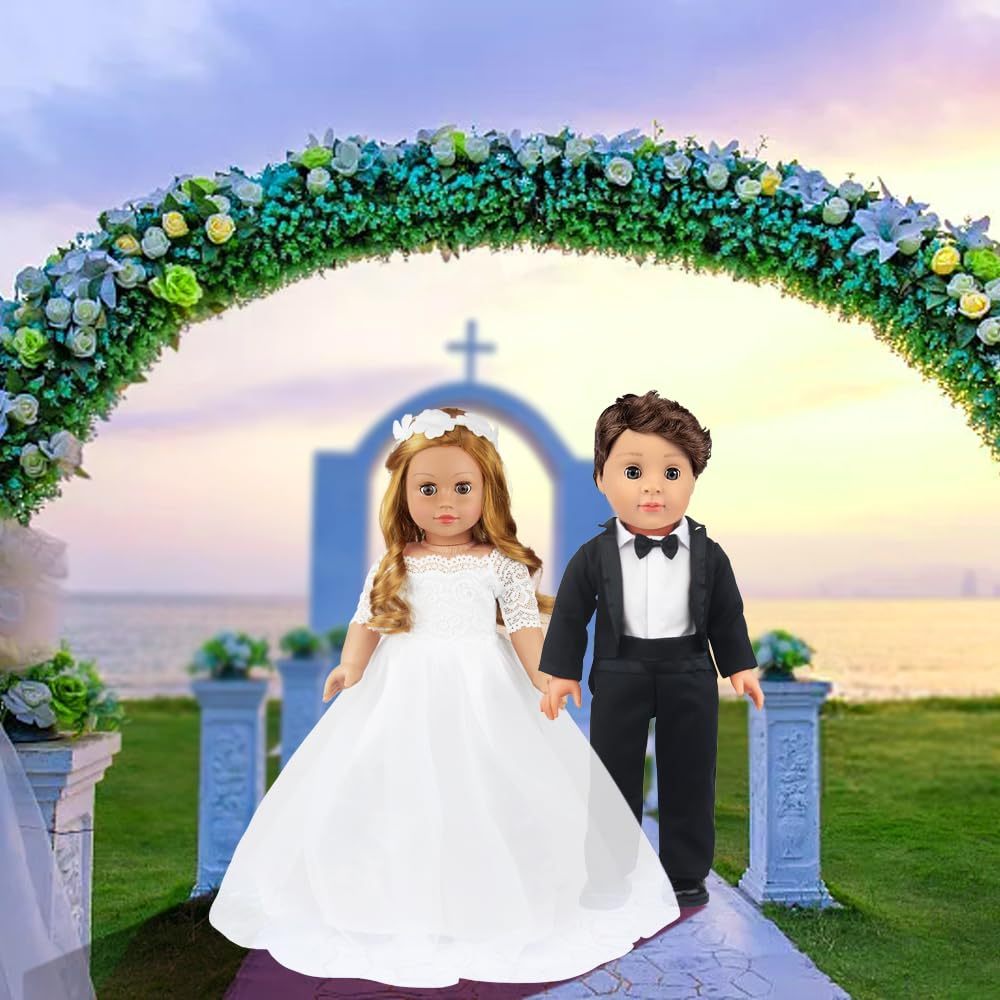 2 Piece 18 Inch Doll Clothes Outfits Little Angel - White Satin and Tule Holy First Communion Dress with HairBand Gift for Girls (Doll not Included)