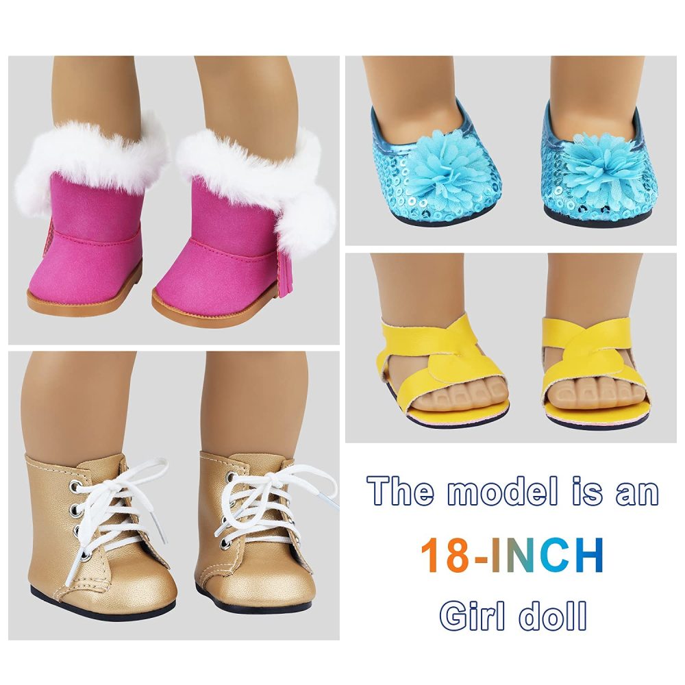 18 Inch Girl Doll Accessories Includes Random Style 9 Pairs of Shoes Fit for 18 Inch Girl Doll Shoes Including Snow Boots, Leather Shoes, Sandals, Slipper