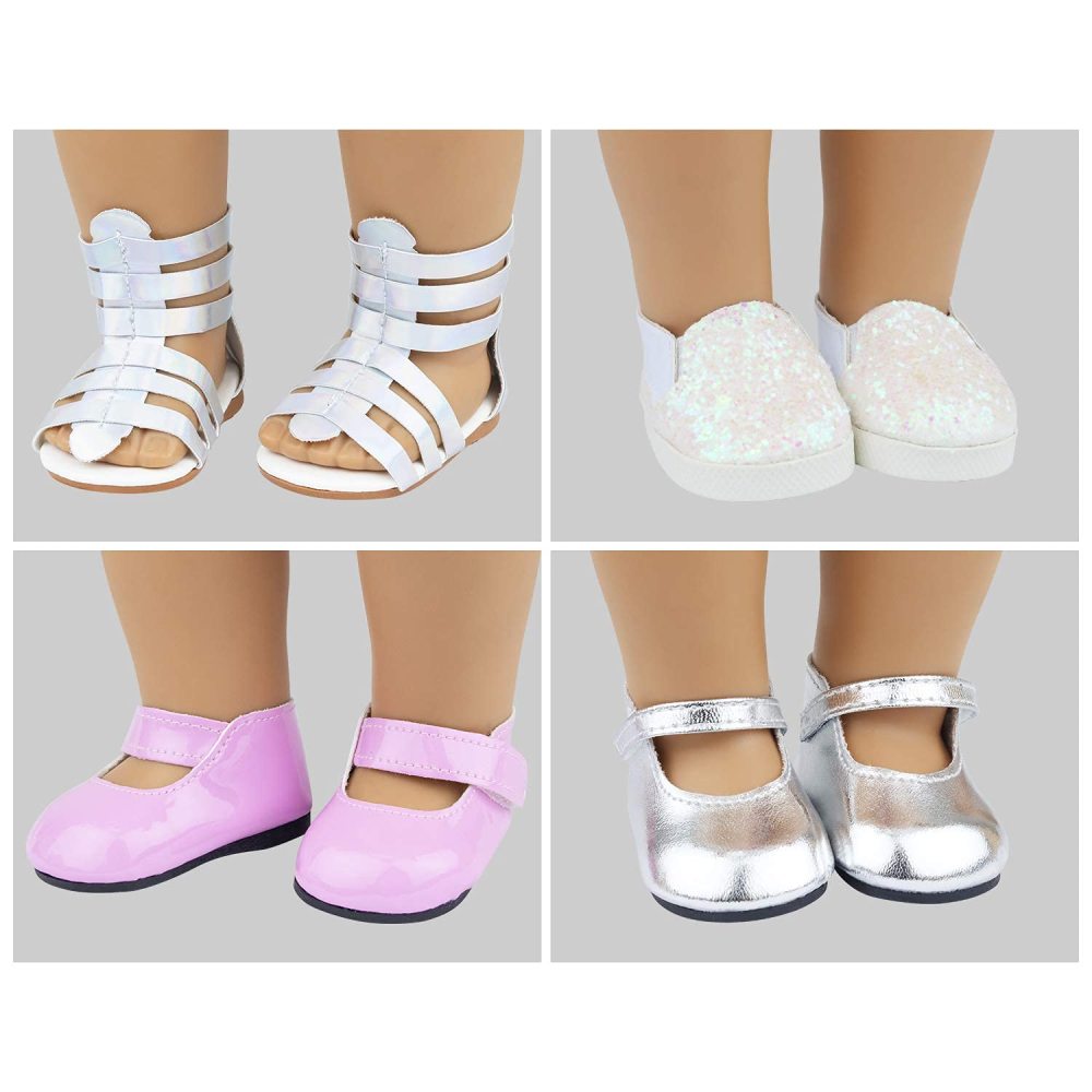 18 Inch Girl Doll Accessories Includes Random Style 9 Pairs of Shoes Fit for 18 Inch Girl Doll Shoes Including Snow Boots, Leather Shoes, Sandals, Slipper
