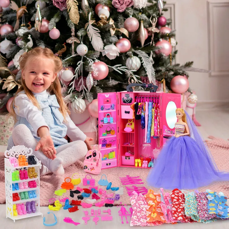108 Pcs 11.5 Inch Doll Closet Wardrobe Include Clothes, Dresses, Shoes and Other Girl Doll Stuff for 11.5 Inch Girl Doll Clothes as Xmas Gift Present for Girls (NO Doll)