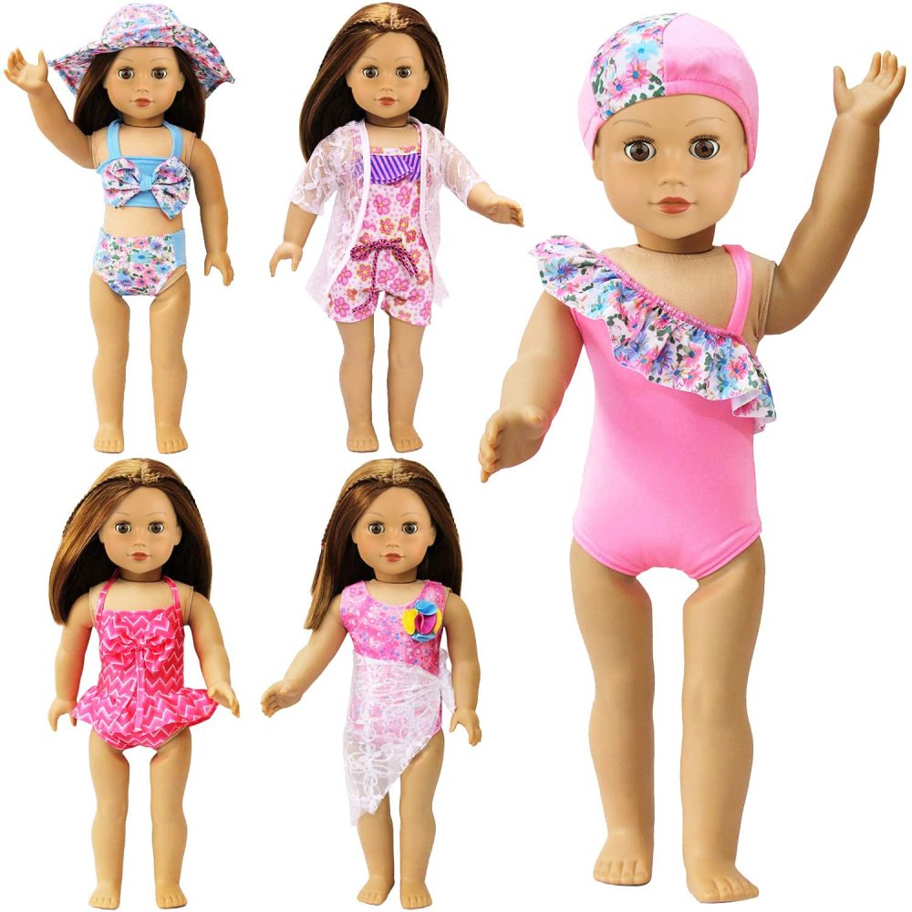 5 Sets 18 inch Girl Doll Bikini Swimwear Swimsuits for 18 Inch Doll and Other 18 Inch Dolls Summer Bathing Clothes Outfits