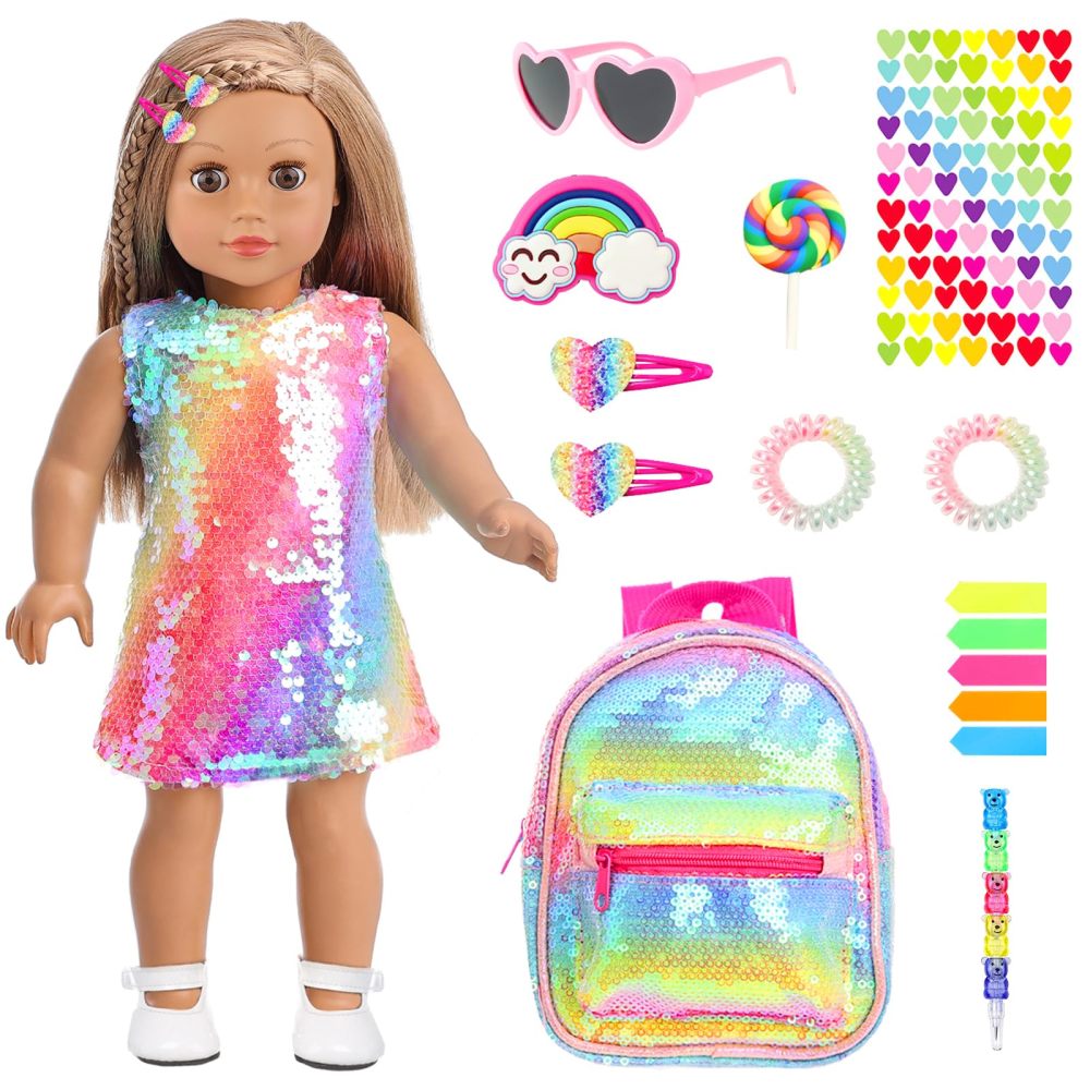 14 Pcs American 18 Inch Girl Doll Accessories School Supplies Set - Doll Backpack School Supplies Sunglasses and Other Stuff for My Our Life Generation Doll Accessories