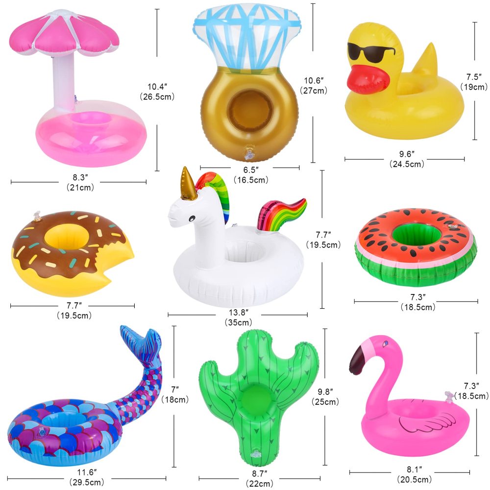 9 Pcs Cute 11.5 Inch Girl Doll Float Swimming Pool Floaties Party Ring Inflatable Drink Holder for 11.5" Girl Dolls Pool Float Toys
