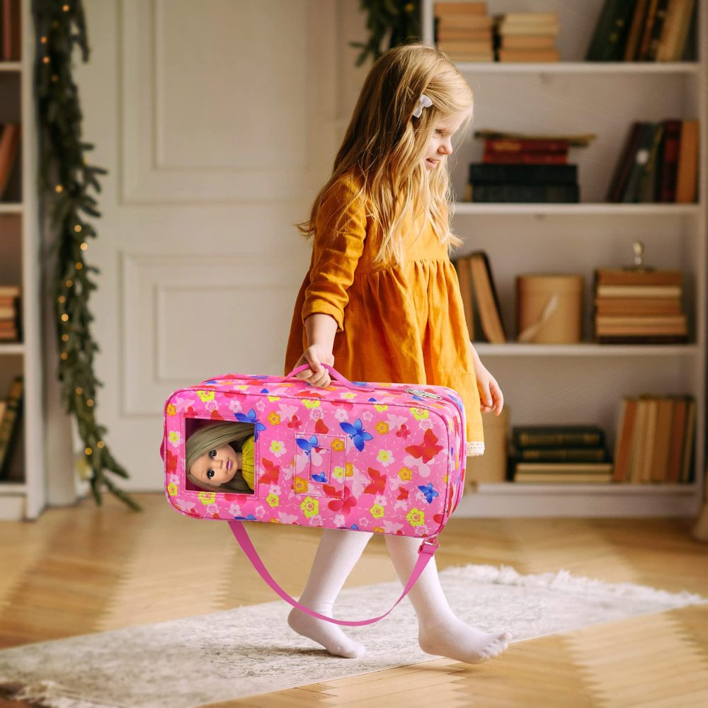 Quality 14.5 Inch Girl Doll Butterfly Design Carrier Case Travel Bag for 14-14.5 Inch Doll Accessories