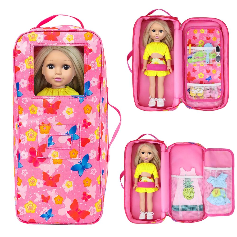 Quality 14.5 Inch Girl Doll Butterfly Design Carrier Case Travel Bag for 14-14.5 Inch Doll Accessories