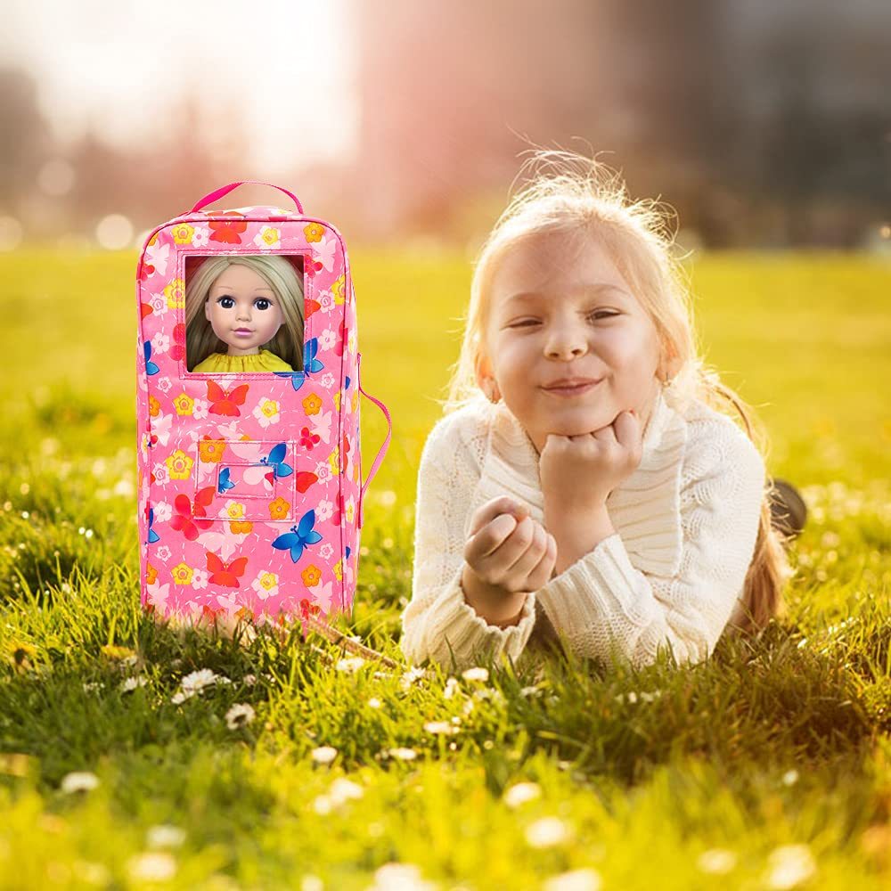 Quality 14.5 Inch Girl Doll Butterfly Design Carrier Case Travel Bag for 14-14.5 Inch Doll Accessories
