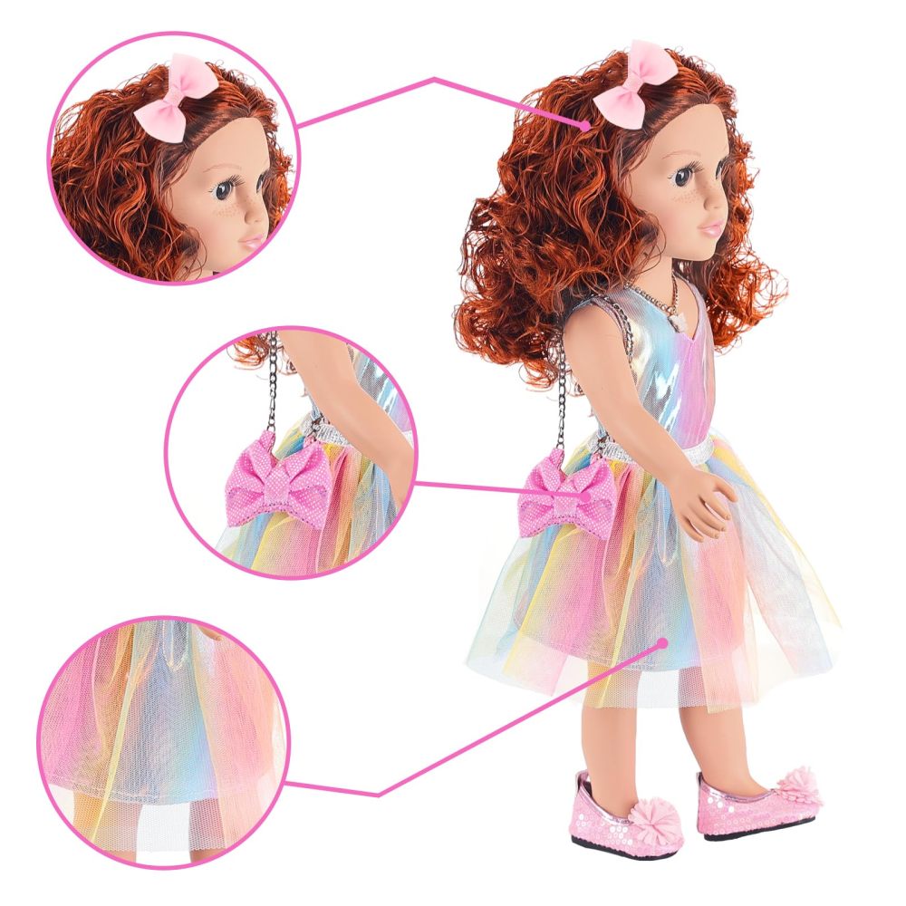 18 Inch American Doll with Doll Clothes and Accessories Including 18 Inch Doll Rainbow Dress Bow Bag Shoes Hairpin Necklace for Kids