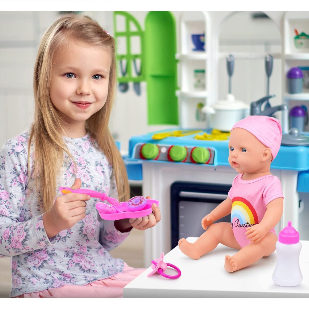 13 Piece Baby Doll Accessories Baby Doll Feeding and Caring Set includes Diaper Bag Clothes Doll Diapers Baby Bottles Dinner Plate Pacifier Comb Babies Pretend Play Set for Toddlers Kids