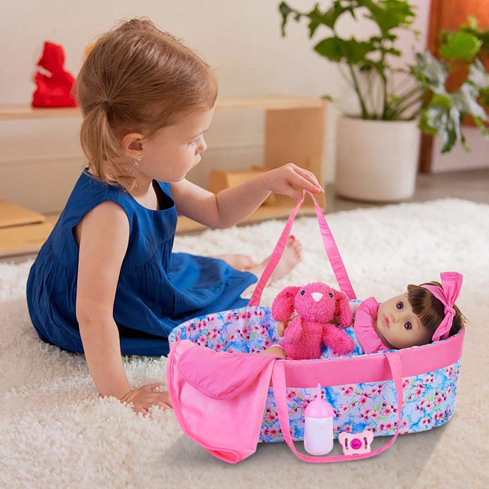 10 Pcs Baby Doll Clothes with Bassinet for 17-22 Inch Baby Dolls, Baby Doll Clothing Outfis Accessories fit 17"-22" Baby Doll Reborn Doll