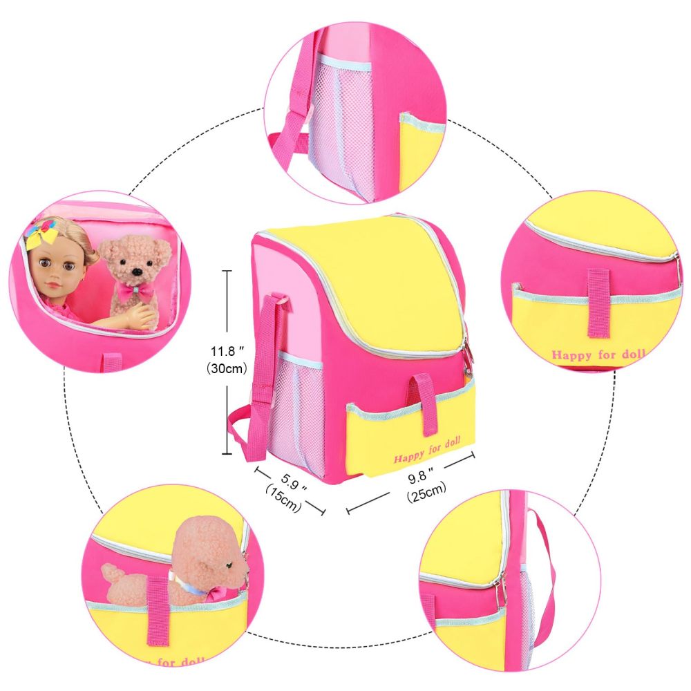 5 Items 18 inch Dolls Bag Carrier Set and Accessories Including 18 Inch Doll Clothes, Shoes, Hairband, Doll Backpack and Toy Dog(NO Doll)