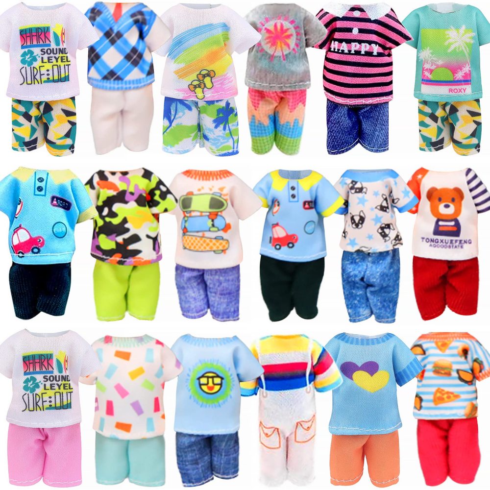 13 Pcs 5.3 Inch - 6 Inch Doll Clothes and Accessories includes 2 Dress, 2 Outfits, 2 Swimsuits, 2 Shoes, 1 Skateboard, 2 Glasses and 2 Bags for 5.3 Inch Girl Boy Doll