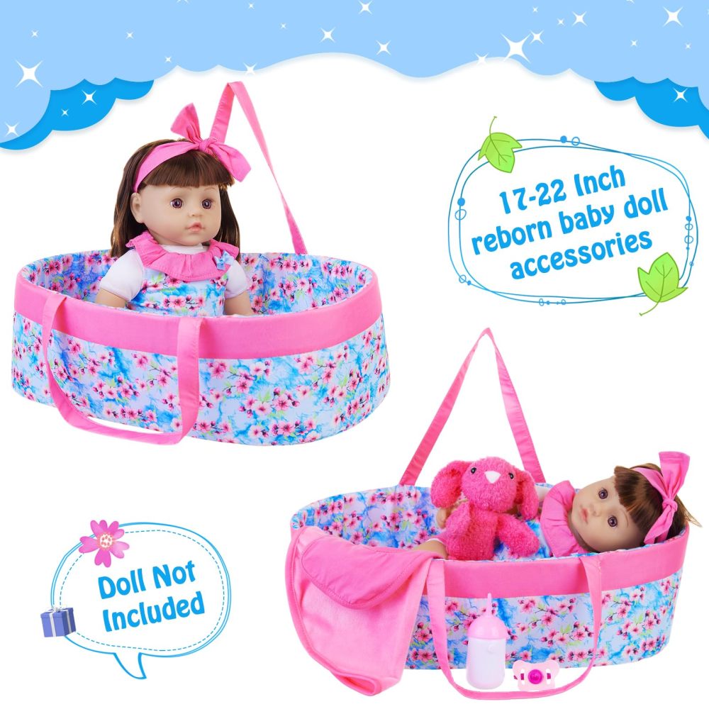 10 Pcs Baby Doll Clothes with Bassinet for 17-22 Inch Baby Dolls, Baby Doll Clothing Outfis Accessories fit 17"-22" Baby Doll Reborn Doll