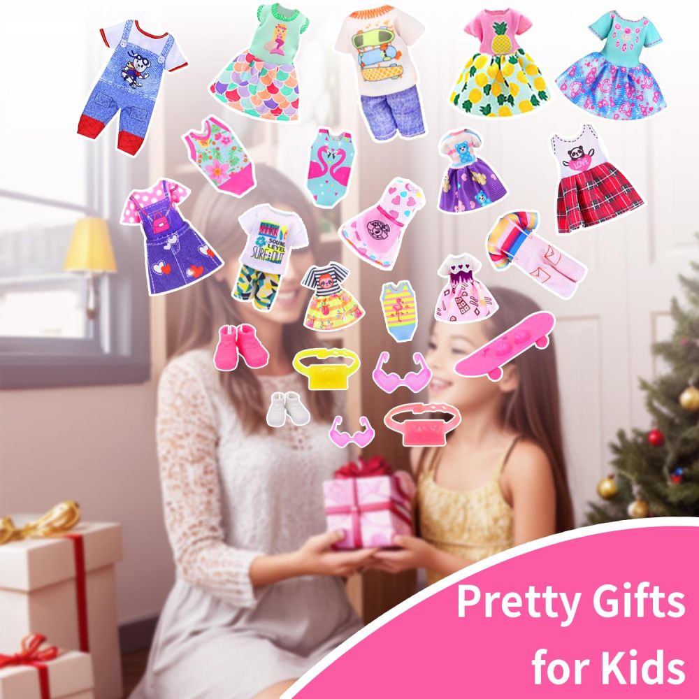 13 Pcs 5.3 Inch - 6 Inch Doll Clothes and Accessories includes 2 Dress, 2 Outfits, 2 Swimsuits, 2 Shoes, 1 Skateboard, 2 Glasses and 2 Bags for 5.3 Inch Girl Boy Doll