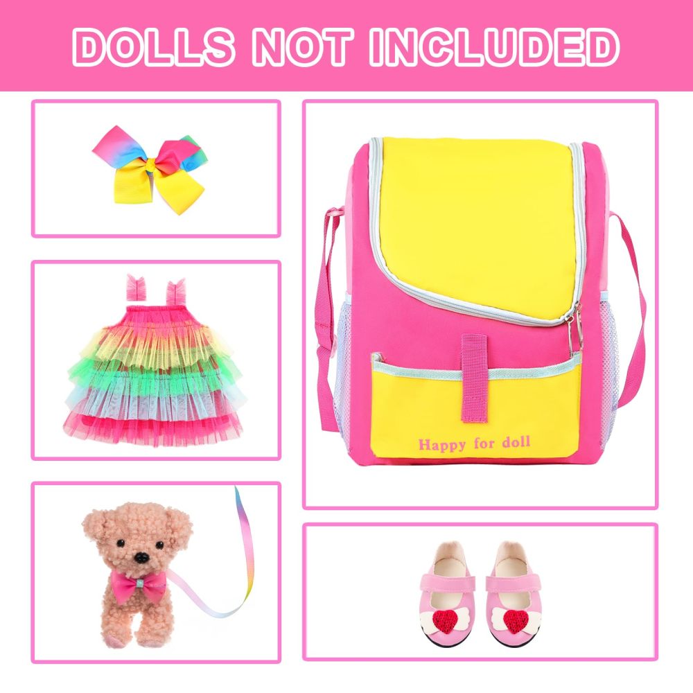 5 Items 18 inch Dolls Bag Carrier Set and Accessories Including 18 Inch Doll Clothes, Shoes, Hairband, Doll Backpack and Toy Dog(NO Doll)
