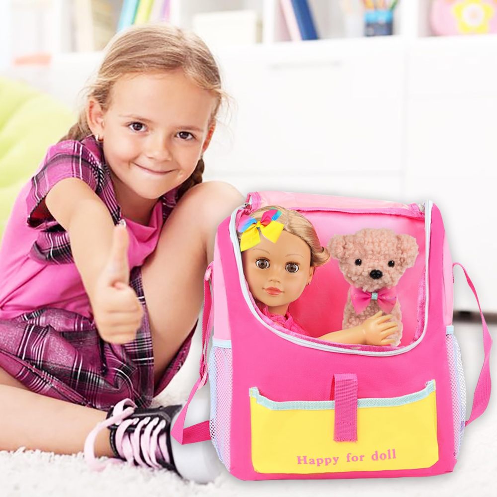 5 Items 18 inch Dolls Bag Carrier Set and Accessories Including 18 Inch Doll Clothes, Shoes, Hairband, Doll Backpack and Toy Dog(NO Doll)