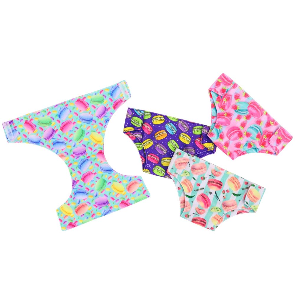 Baby Doll Underwears with Cartoon Macaron Pattern Suit for 14-18 inch Dolls Macaroon Series Diapers and Drool Wipes 4 Sets