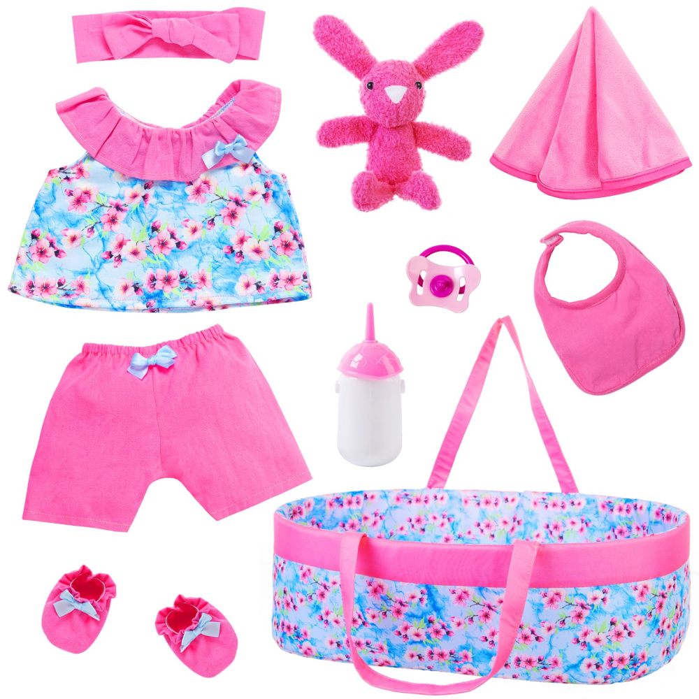 10 Pcs Baby Doll Clothes with Bassinet for 17-22 Inch Baby Dolls, Baby Doll Clothing Outfis Accessories fit 17"-22" Baby Doll Reborn Doll