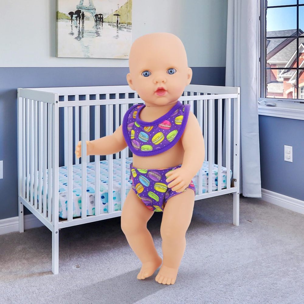 Baby Doll Underwears with Cartoon Macaron Pattern Suit for 14-18 inch Dolls Macaroon Series Diapers and Drool Wipes 4 Sets