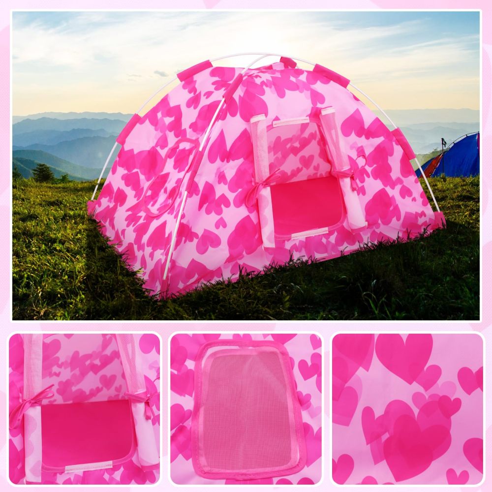 6 Pcs 18 Inch Doll Camping Tent Set and Accessories Including 18 Inch Doll Tent, Doll Backpack, Toy Camera and Doll clothes and Doll Shoes Fits My Life, Generation, Journey 18 Inch Dolls
