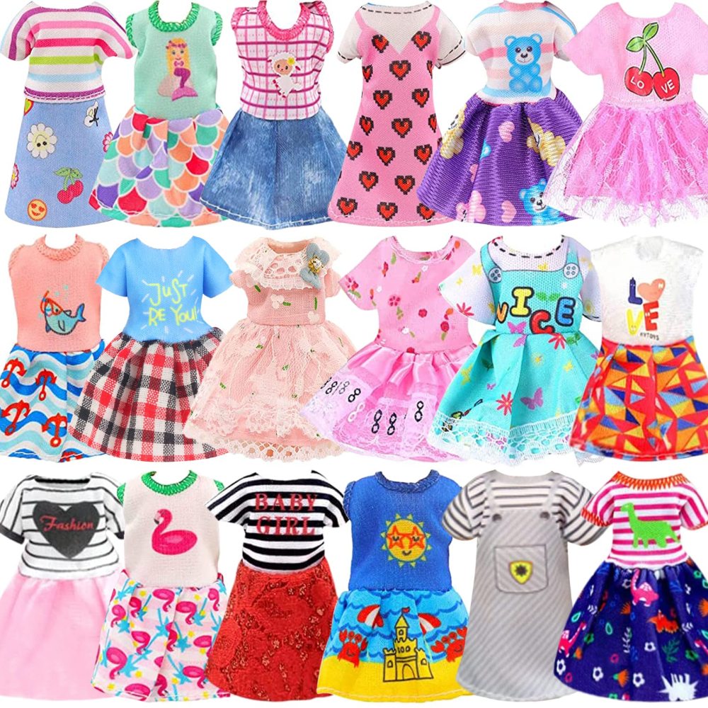 13 Pcs 5.3 Inch - 6 Inch Doll Clothes and Accessories includes 2 Dress, 2 Outfits, 2 Swimsuits, 2 Shoes, 1 Skateboard, 2 Glasses and 2 Bags for 5.3 Inch Girl Boy Doll
