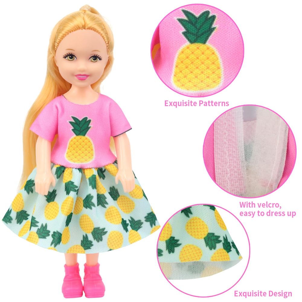 13 Pcs 5.3 Inch - 6 Inch Doll Clothes and Accessories includes 2 Dress, 2 Outfits, 2 Swimsuits, 2 Shoes, 1 Skateboard, 2 Glasses and 2 Bags for 5.3 Inch Girl Boy Doll