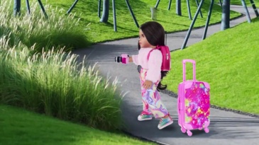 American 18 Inch Doll Clothes and Accessories Doll Suitcase Set, 10 Pcs Doll Travel Play Set with Doll Backpack Clothes Hair Clips Camera Computer Phone Fit 18 Inch Dolls Girl Gift