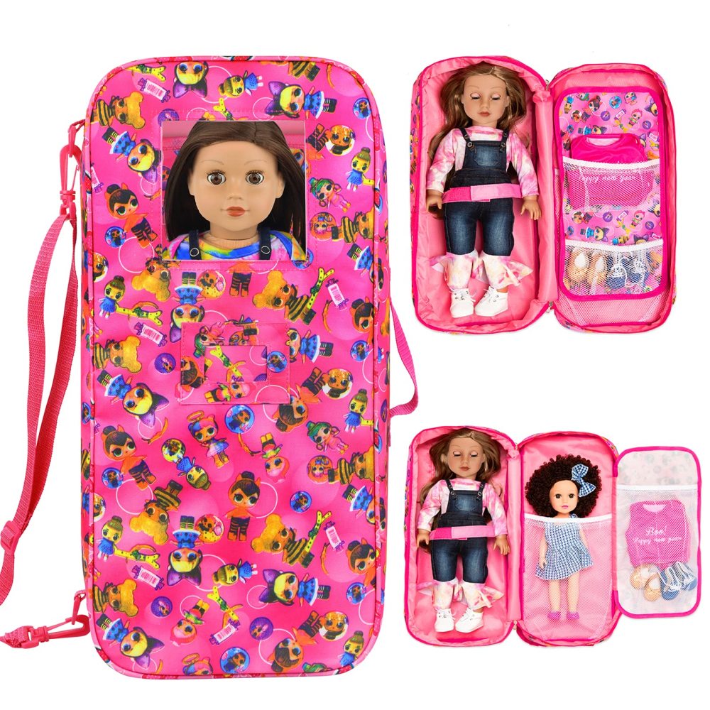 18 inch Girl Doll Carrier Bag Storage Bag Travel Case Doll Accessories Toy Carrier Case Organizer- with Multi-Pocket