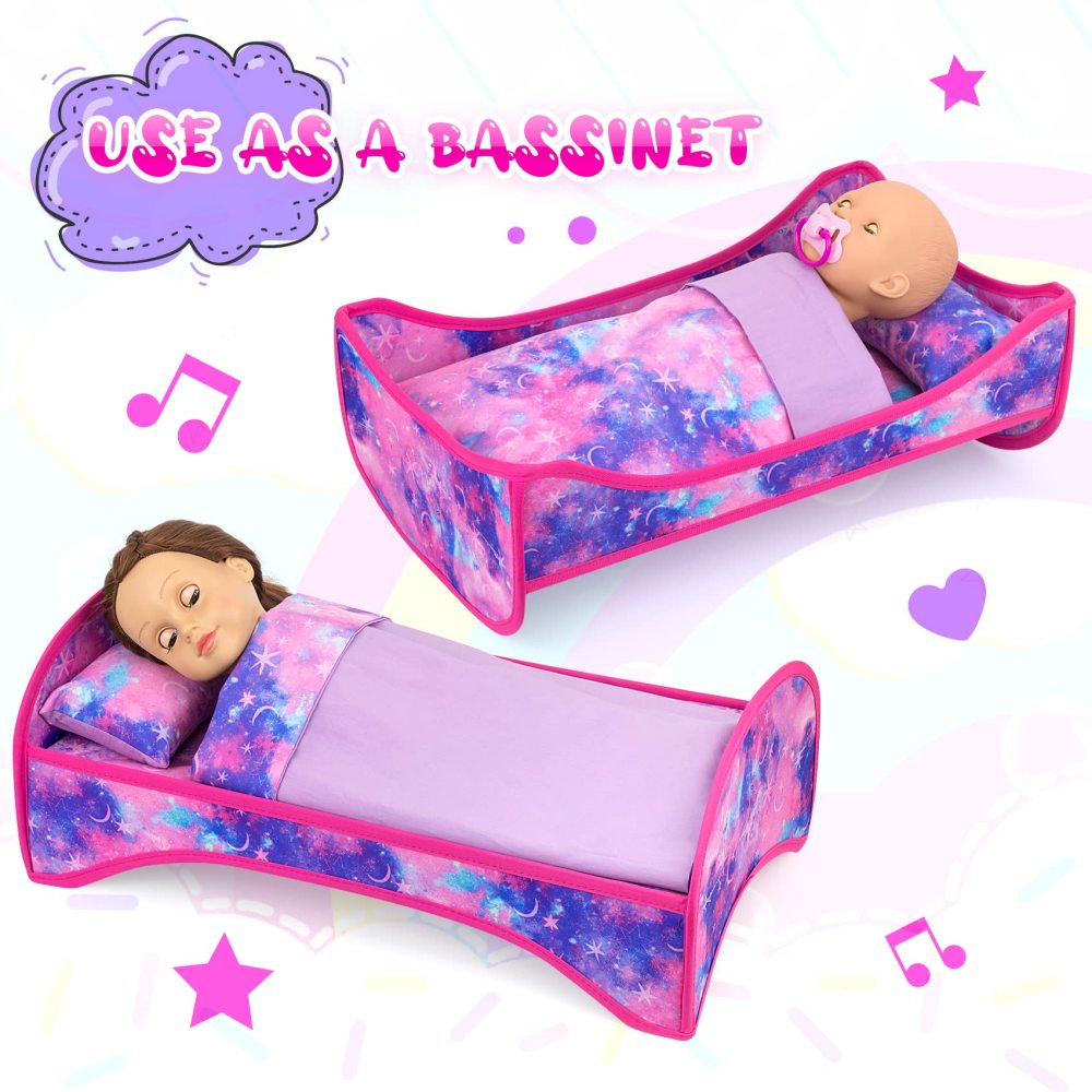 6 Pcs 18 Inch Girl Doll Bed and Accessories Included Doll Bed and Quilt Pillow Throw Pillow Fit for 18 Inch Girl Doll - Best Gift for Your Child