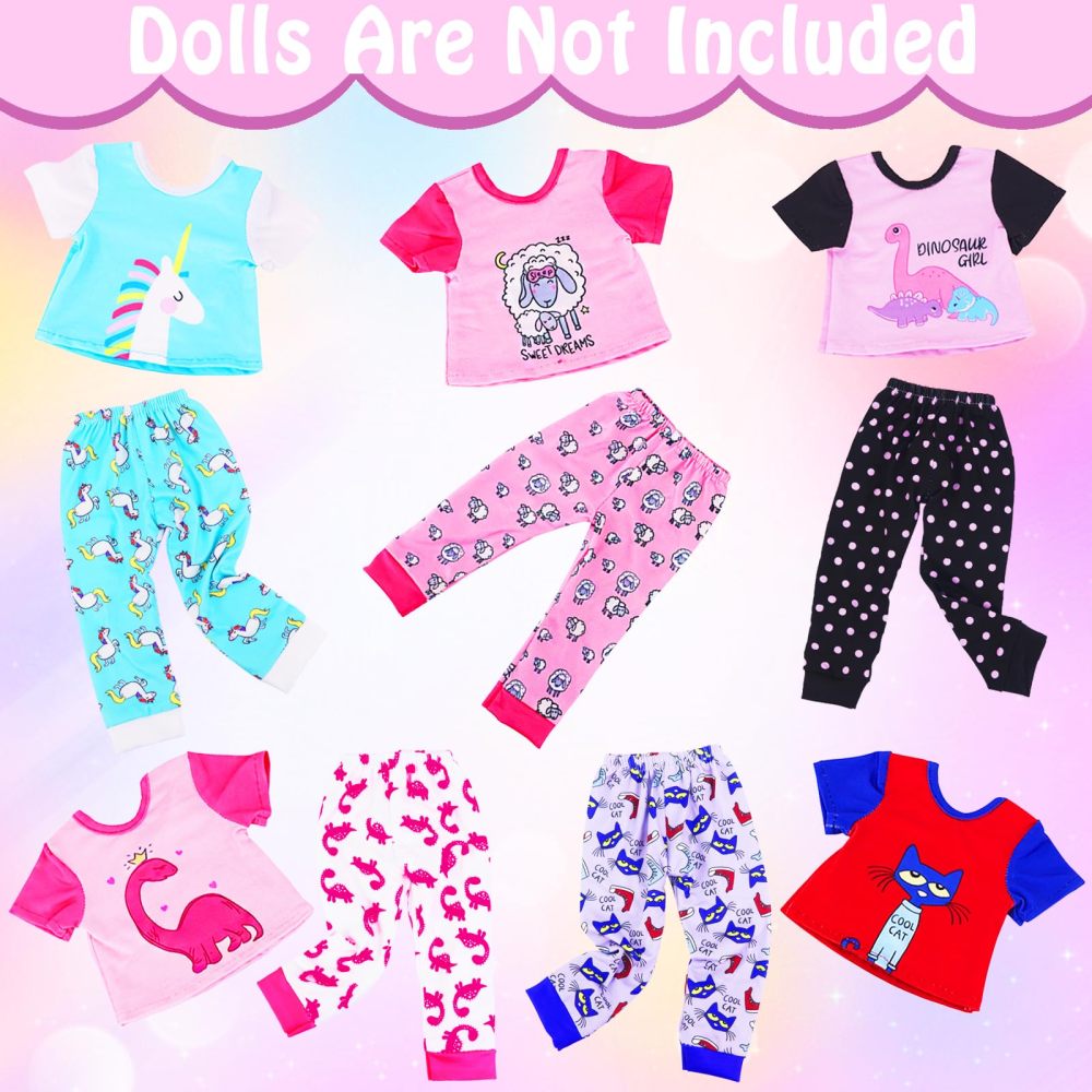 5 Sets Baby Doll Clothes Outfits Pyjamas for 14-18 Inch Doll, Baby Doll Accessories for New Born Baby Dolls, 18 Inch Doll
