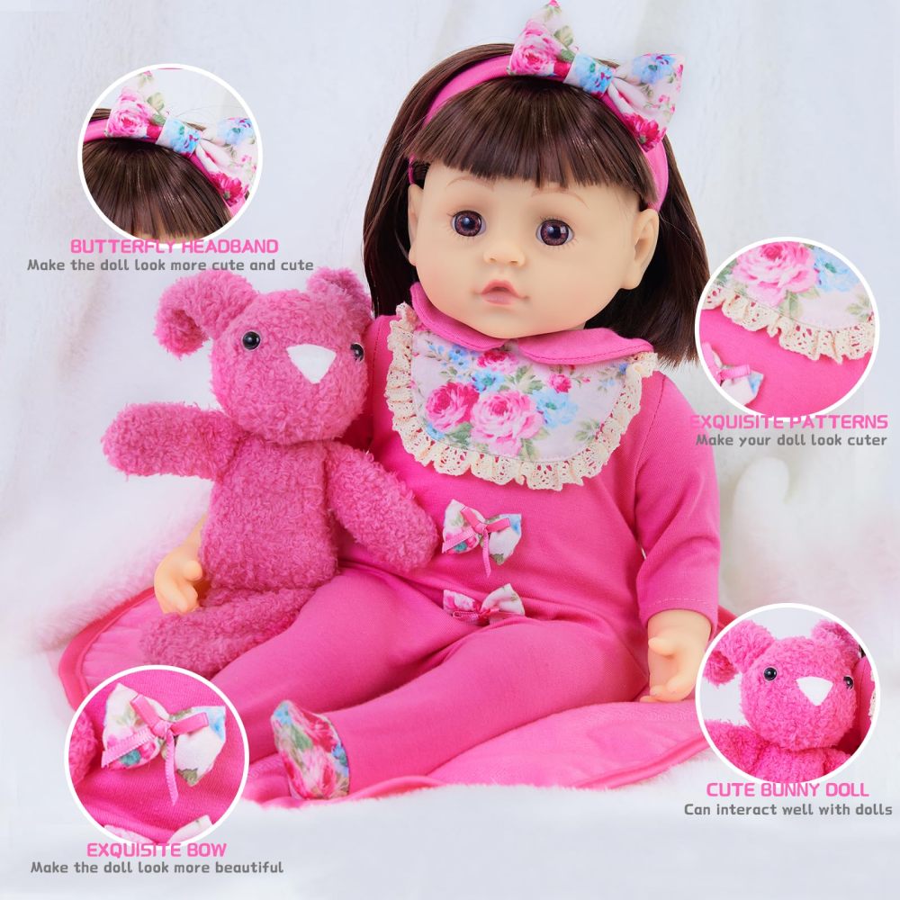 9 Pcs Baby Doll Clothes with Rose Red Floral Design Bassinet for 15-18 Inch Baby Doll, Baby Doll Clothes Outfit Accessories Fit Reborn Doll