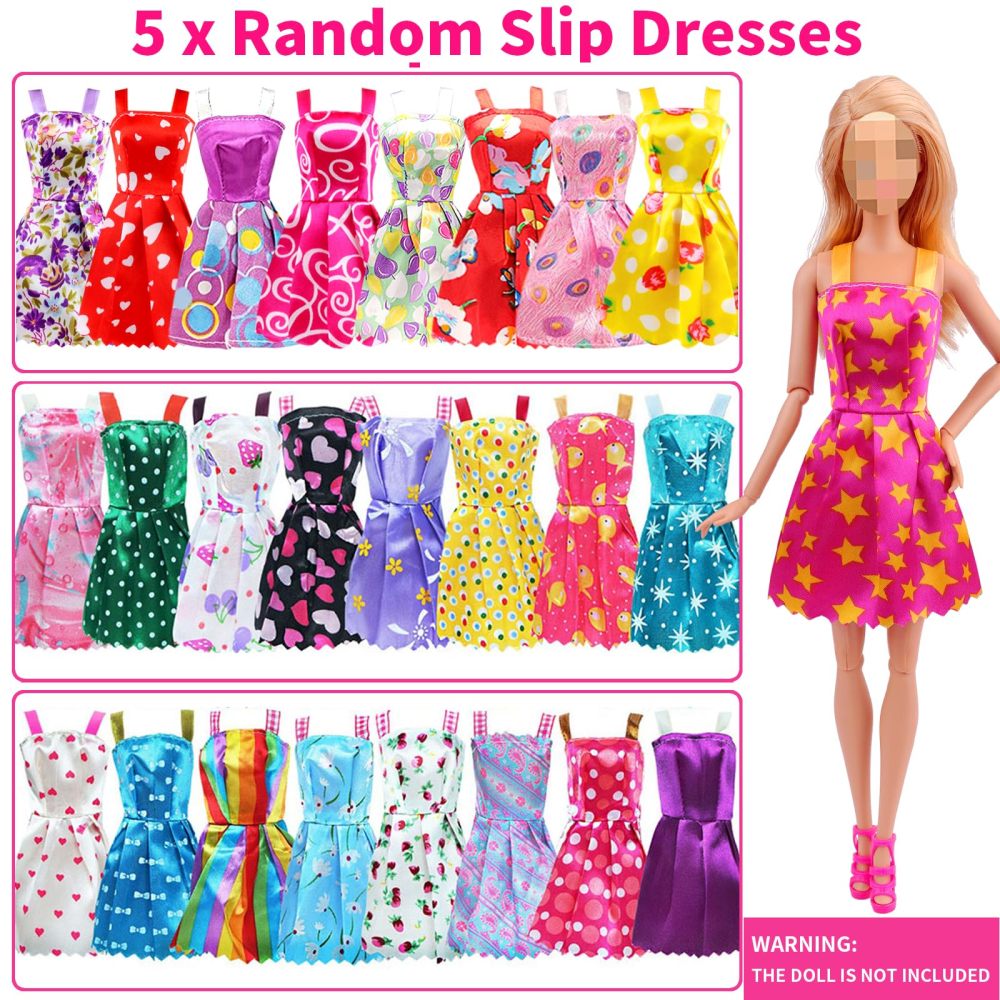 32 Pcs Fashion Outfits for 11.5 inch Dolls,Random Package Doll Clothes and Accessories included 1 Floral Long Dress 3 Skirts 5 Mini Dresses 3 Tops 3 Pants Clothes Set 10 Shoes 5 Necklaces 5 Crowns