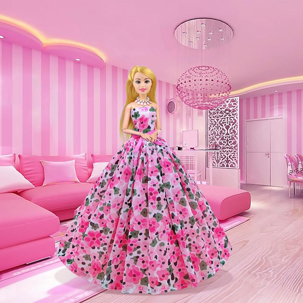 32 Pcs Fashion Outfits for 11.5 inch Dolls,Random Package Doll Clothes and Accessories included 1 Floral Long Dress 3 Skirts 5 Mini Dresses 3 Tops 3 Pants Clothes Set 10 Shoes 5 Necklaces 5 Crowns
