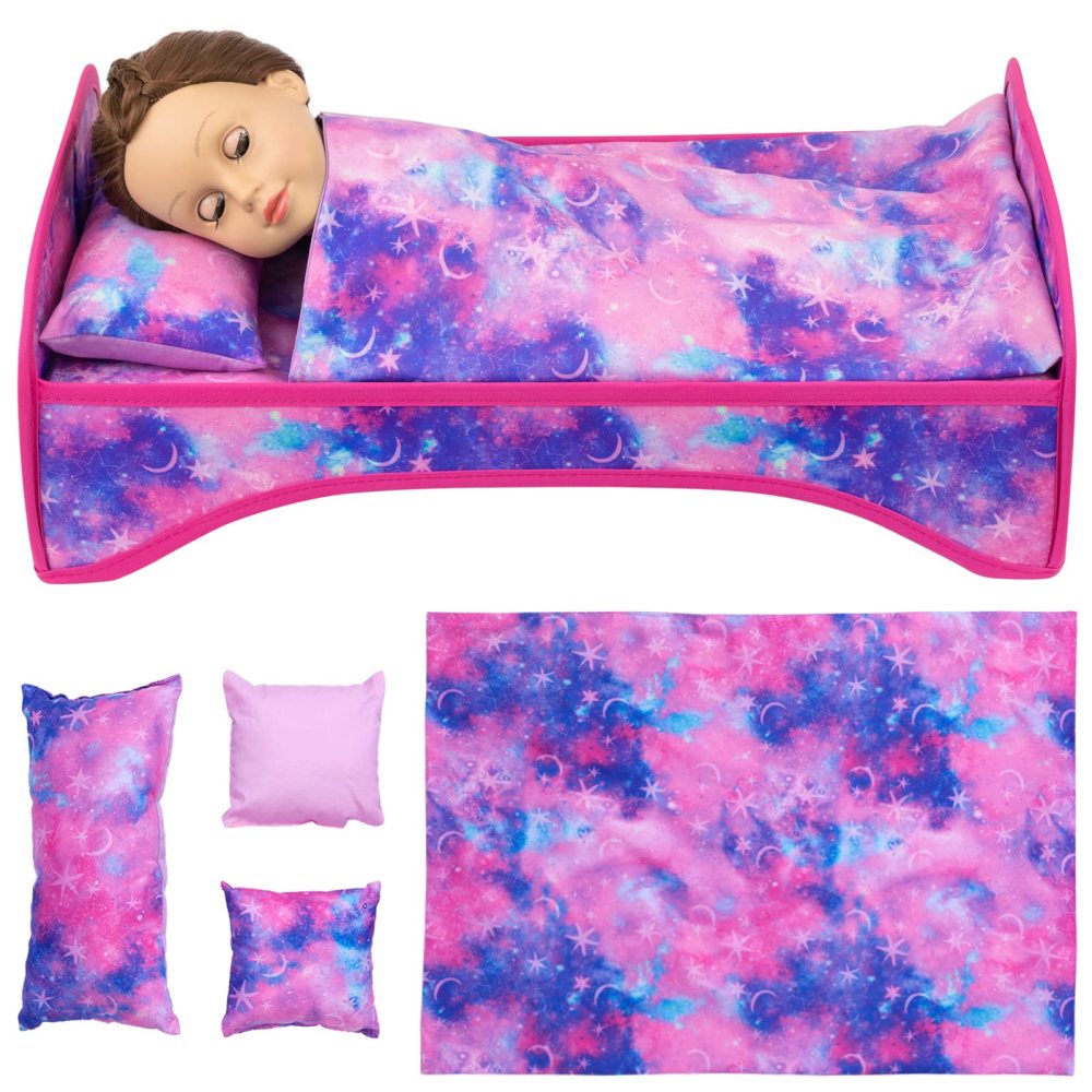 6 Pcs 18 Inch Girl Doll Bed and Accessories Included Doll Bed and Quilt Pillow Throw Pillow Fit for 18 Inch Girl Doll - Best Gift for Your Child