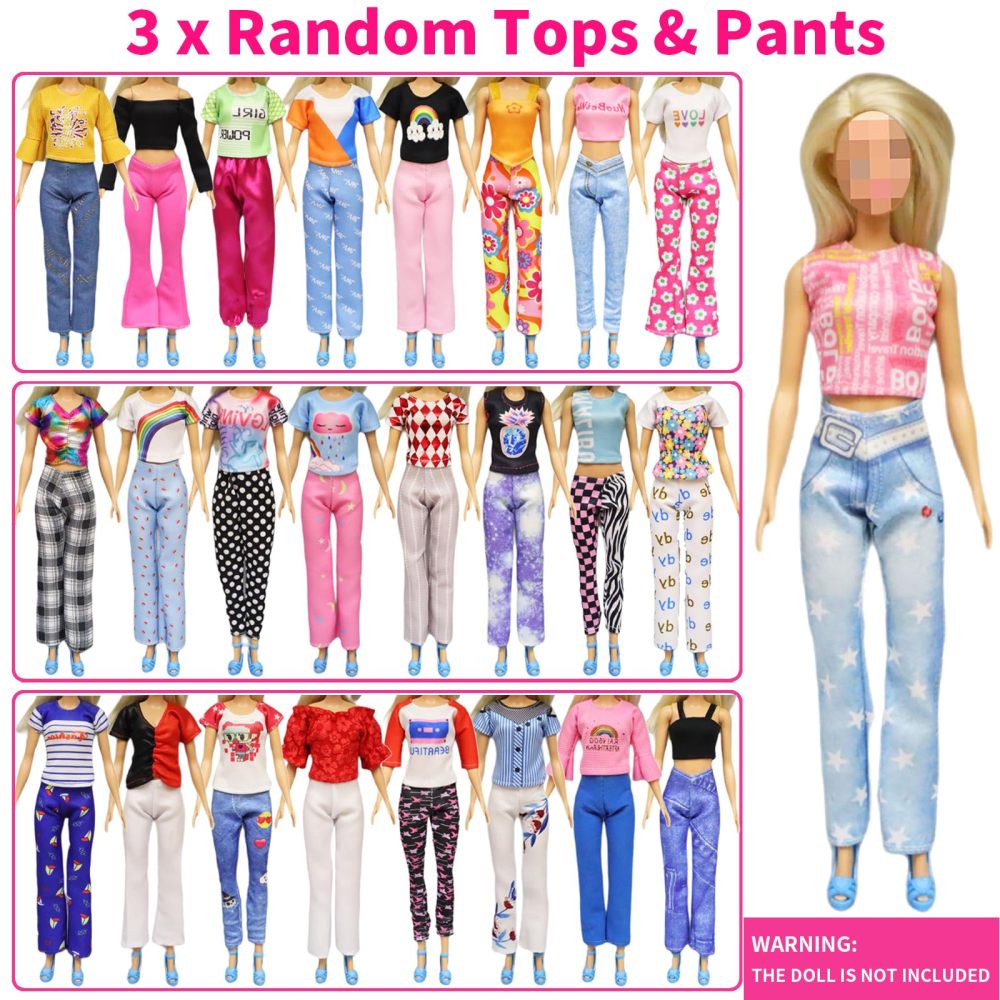 32 Pcs Fashion Outfits for 11.5 inch Dolls,Random Package Doll Clothes and Accessories included 1 Floral Long Dress 3 Skirts 5 Mini Dresses 3 Tops 3 Pants Clothes Set 10 Shoes 5 Necklaces 5 Crowns