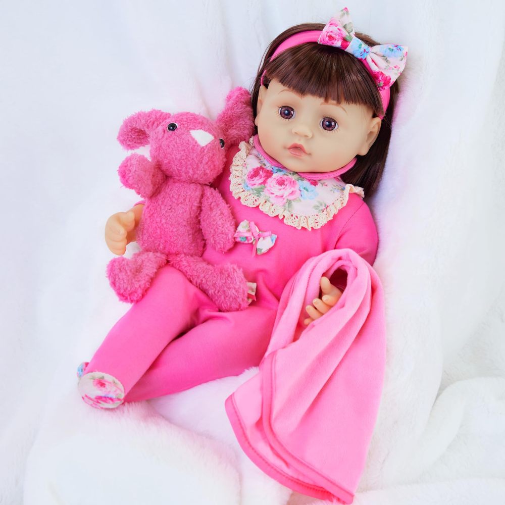 9 Pcs Baby Doll Clothes with Rose Red Floral Design Bassinet for 15-18 Inch Baby Doll, Baby Doll Clothes Outfit Accessories Fit Reborn Doll