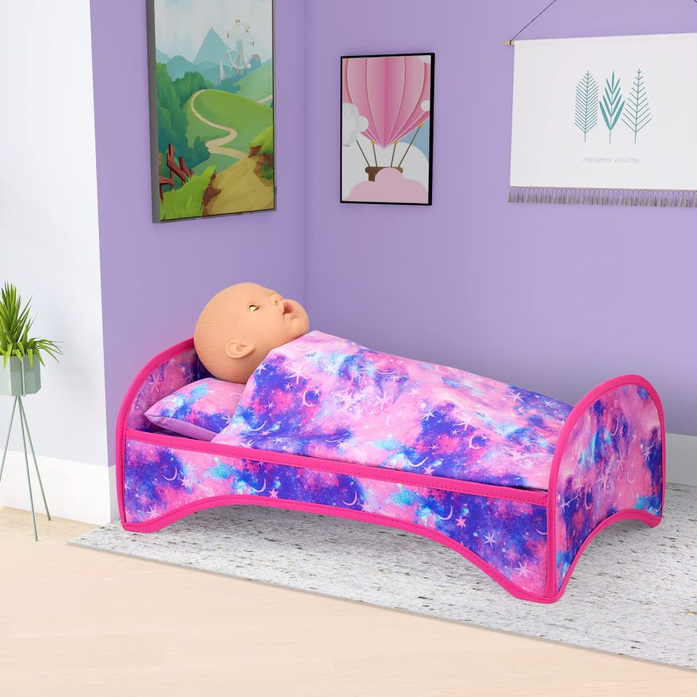6 Pcs 18 Inch Girl Doll Bed and Accessories Included Doll Bed and Quilt Pillow Throw Pillow Fit for 18 Inch Girl Doll - Best Gift for Your Child