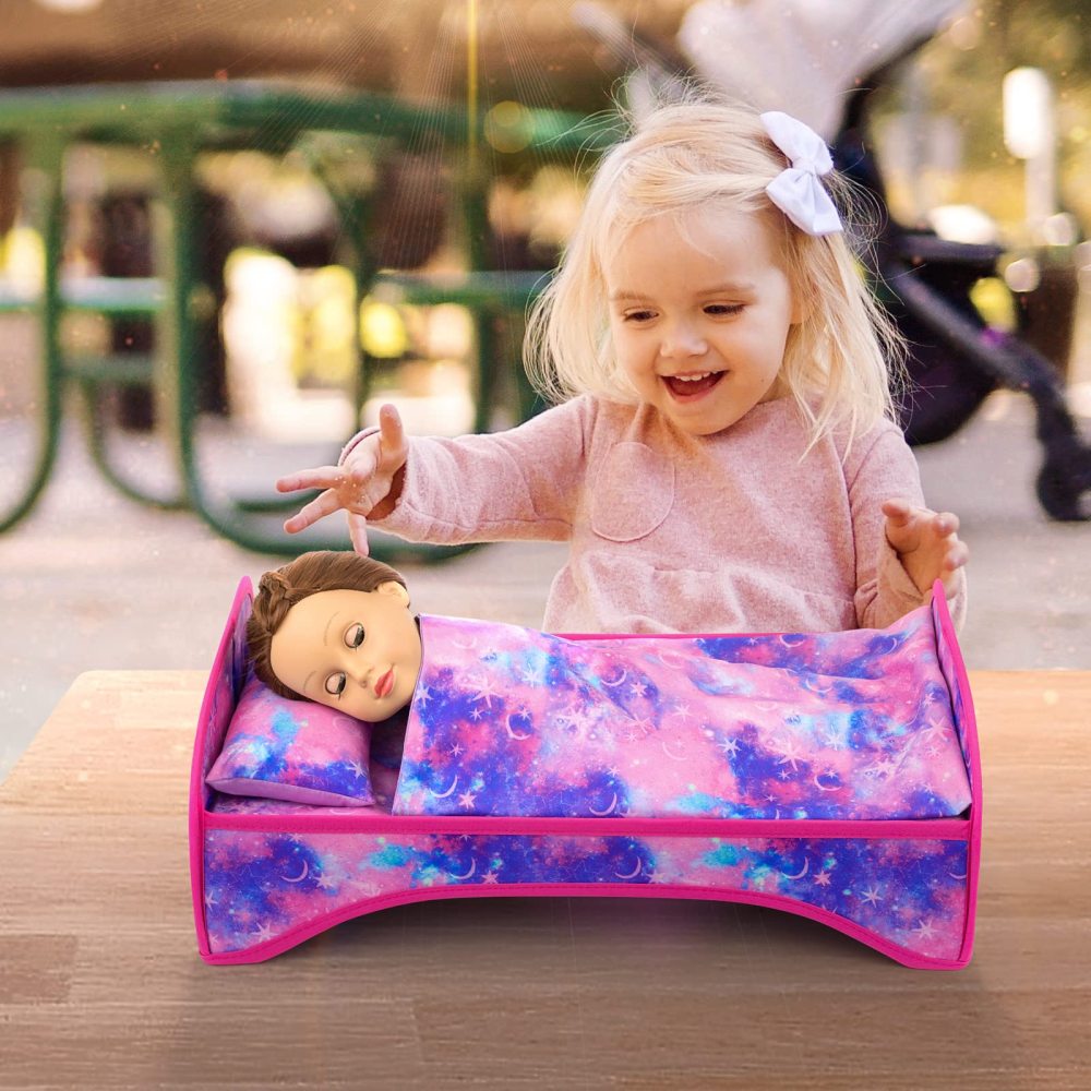 6 Pcs 18 Inch Girl Doll Bed and Accessories Included Doll Bed and Quilt Pillow Throw Pillow Fit for 18 Inch Girl Doll - Best Gift for Your Child