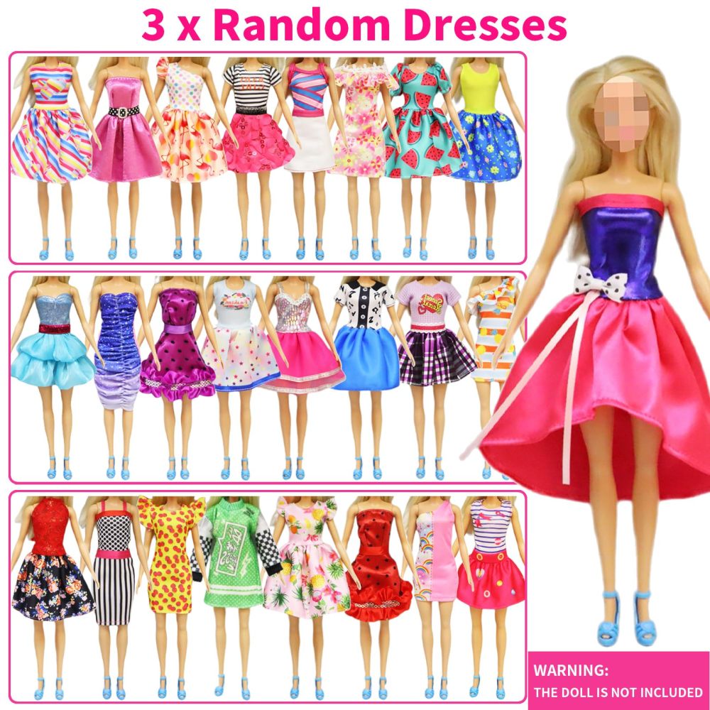 32 Pcs Fashion Outfits for 11.5 inch Dolls,Random Package Doll Clothes and Accessories included 1 Floral Long Dress 3 Skirts 5 Mini Dresses 3 Tops 3 Pants Clothes Set 10 Shoes 5 Necklaces 5 Crowns