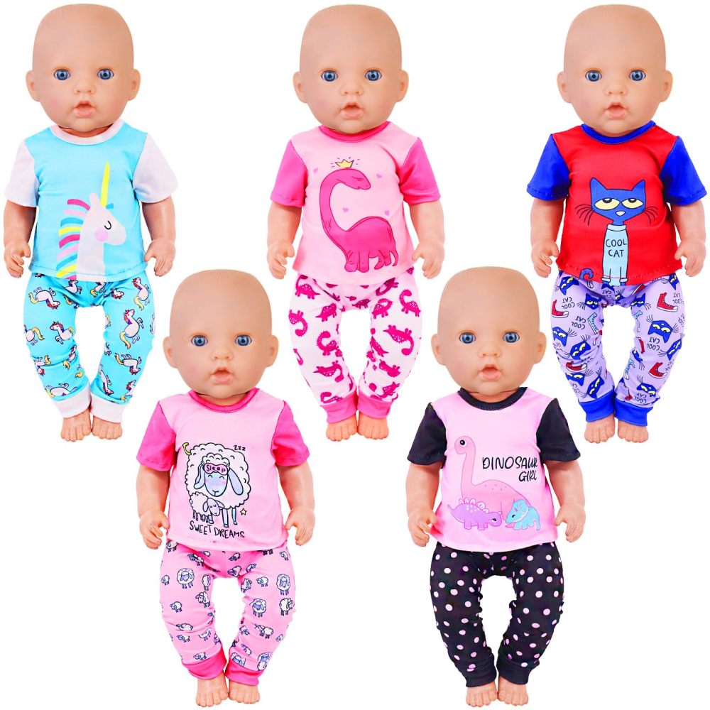 5 Sets Baby Doll Clothes Outfits Pyjamas for 14-18 Inch Doll, Baby Doll Accessories for New Born Baby Dolls, 18 Inch Doll