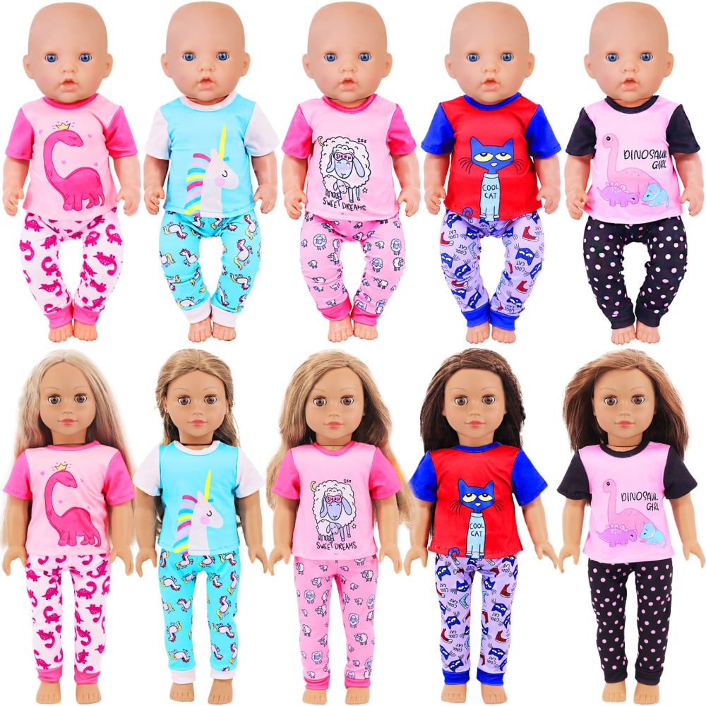 5 Sets Baby Doll Clothes Outfits Pyjamas for 14-18 Inch Doll, Baby Doll Accessories for New Born Baby Dolls, 18 Inch Doll