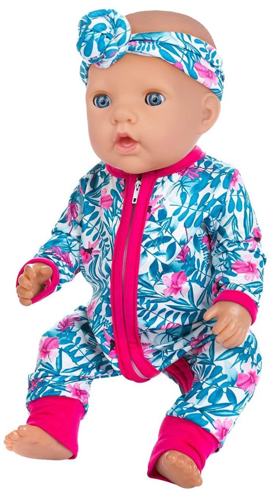 2 Sets Baby Doll Clothes Jumpsuits with 2 Headbands for 14-16 Inch Baby Doll Onesie, 43cm New Baby Doll, 15 Inch Baby Doll and 18 Inch Girl Doll Onesie Outfits