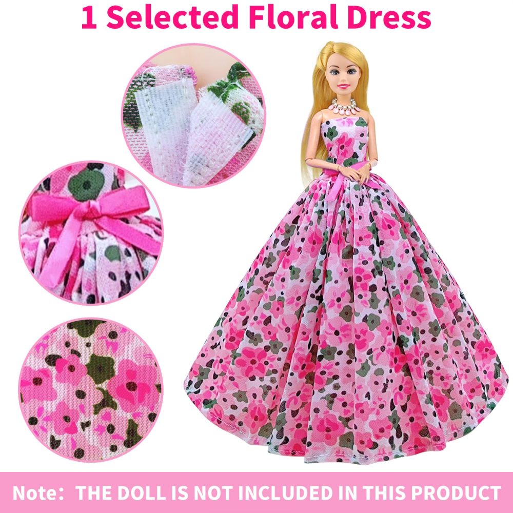 32 Pcs Fashion Outfits for 11.5 inch Dolls,Random Package Doll Clothes and Accessories included 1 Floral Long Dress 3 Skirts 5 Mini Dresses 3 Tops 3 Pants Clothes Set 10 Shoes 5 Necklaces 5 Crowns