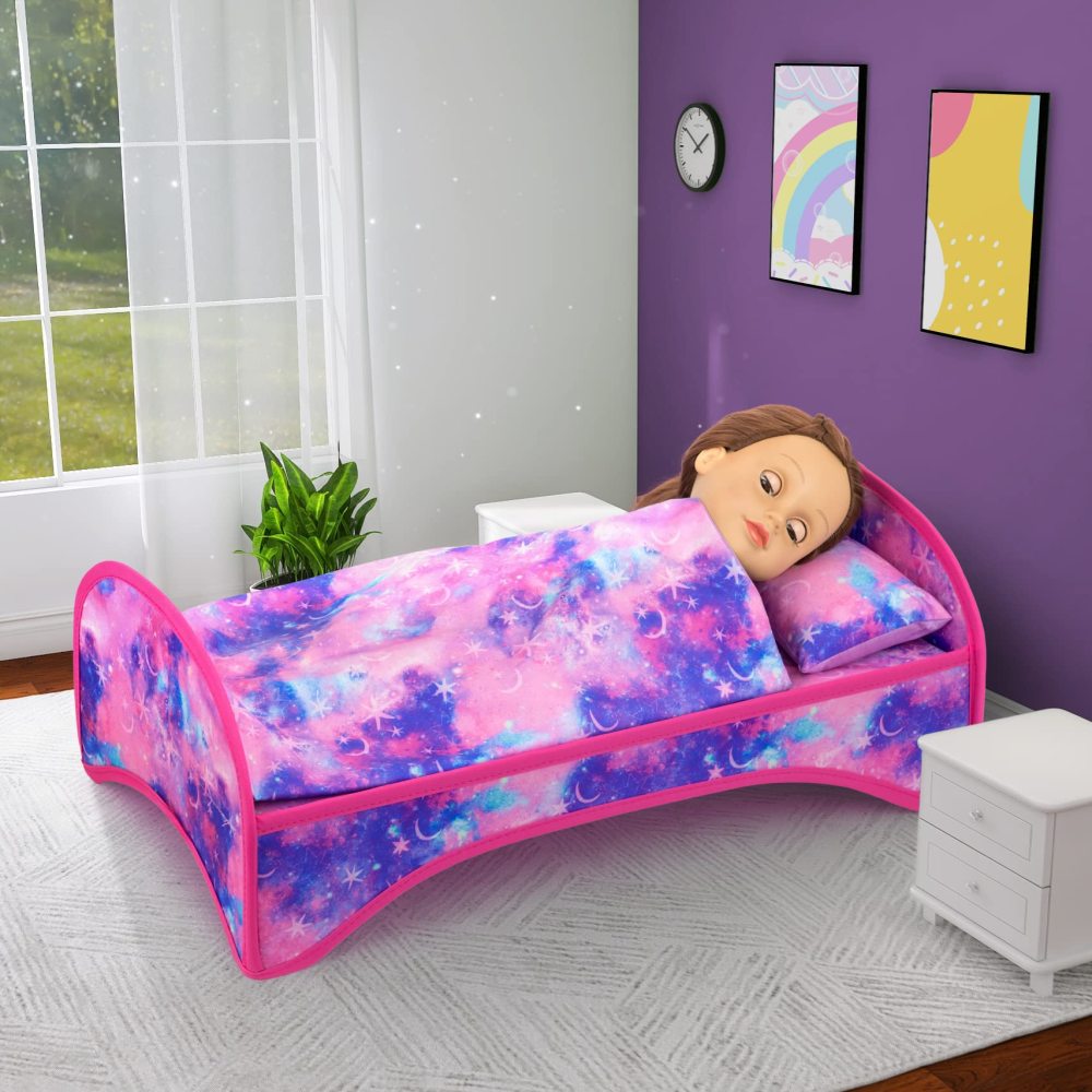 6 Pcs 18 Inch Girl Doll Bed and Accessories Included Doll Bed and Quilt Pillow Throw Pillow Fit for 18 Inch Girl Doll - Best Gift for Your Child
