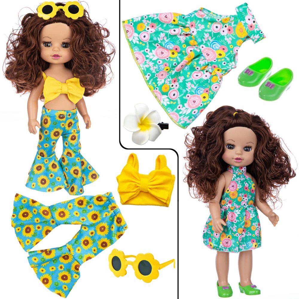 14.5 Inch Baby Doll and Doll Travel Accessories Suitcase Set - Include 1 Pcs 14.5 Inch Girl Doll,1 Luggage,1 Clothes, 1 Dress, 1 Shoes, Hairclip, Camera, Phone and Pad
