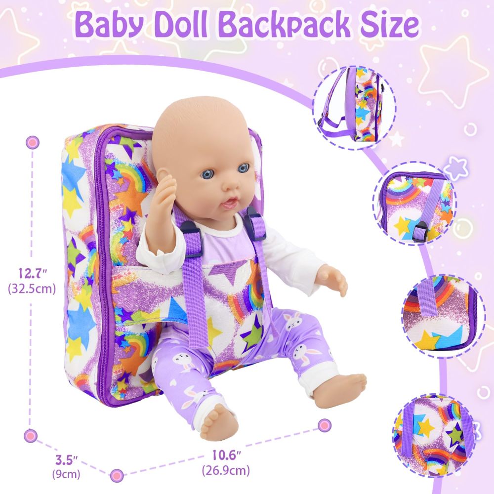 ZITA ELEMENT American 18 Inch Doll Backpack Carrier and Clothes, Baby Doll Playset for 17 Inch Doll with Doll Backpack Carrier Bag, Doll Clothes Sets and Accessories for 16 Inch Baby Doll (No Doll)
