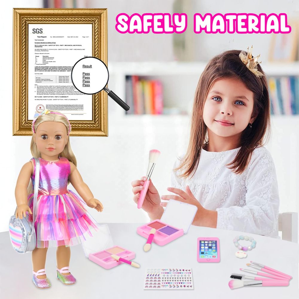 American 18 Inch Doll 14 Pcs Accessories Makeup Set with Dress for Generation Doll Makeup Beauty Set and Clothes for 18 Inch Doll (No Doll)